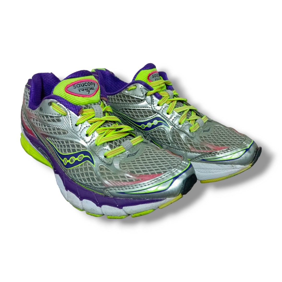 Saucony Womens Ride 7 Running Shoes Silver Purple Citron Size 7