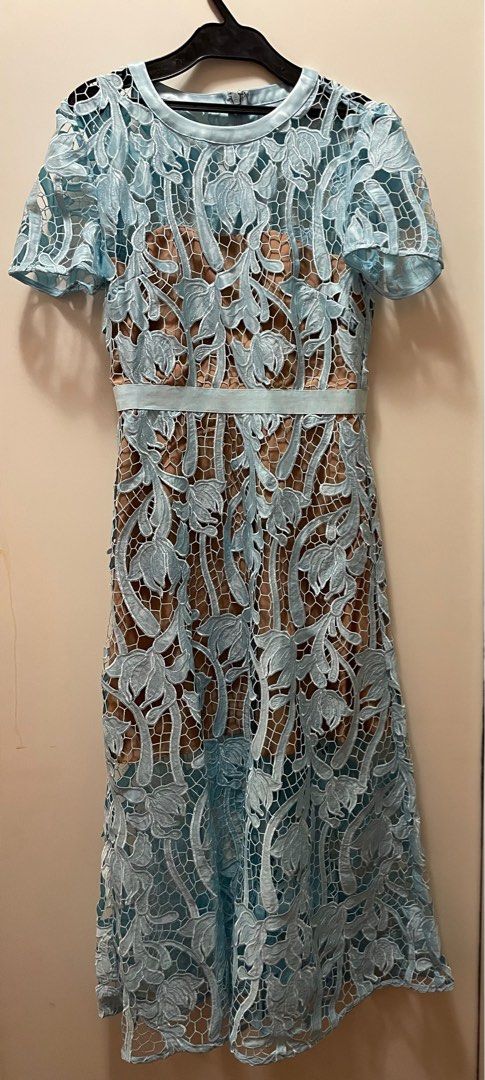 chinese dress ladies Short Sleeves Blue Guipure Lace Midi Dress – Frockalicious main image 0
