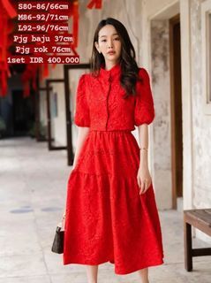 Setelan dress merah cantik cocok untuk imlek dan natal size L