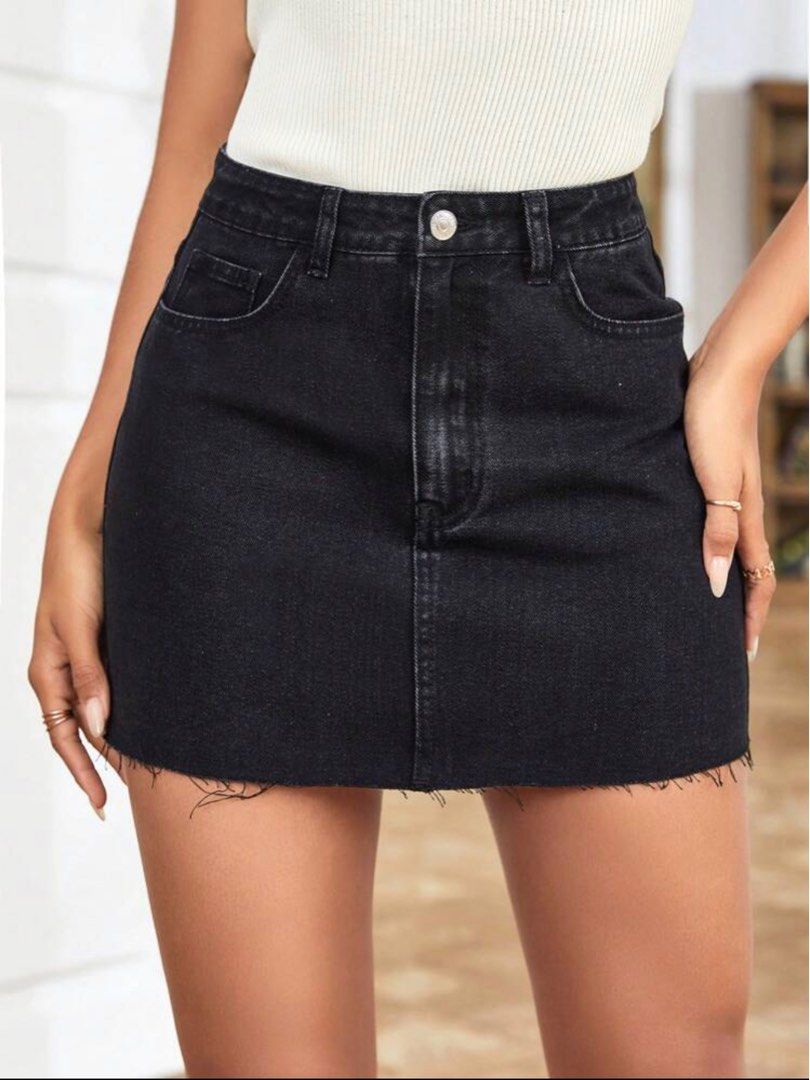 Black denim 2025 skirt shein