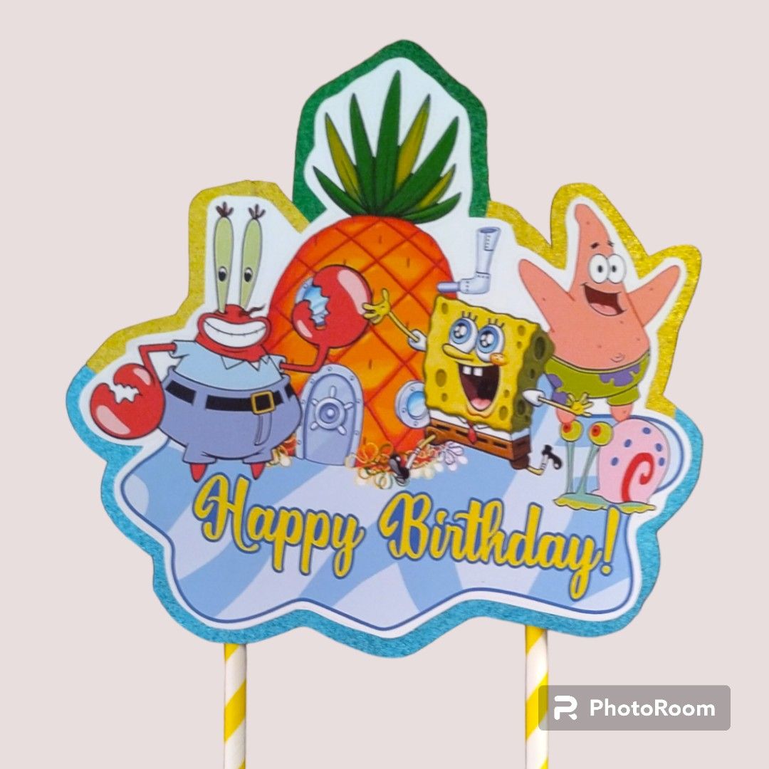 SpongeBob SquarePants Theme Happy Birthday Party Banner Cupcake Cake Topper  Decoration Personalized, Hobbies & Toys, Stationary & Craft, Occasions & Party  Supplies on Carousell