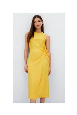 STRADIVARIUS Yellow mustard Dress tie sleeveless slightly sheer