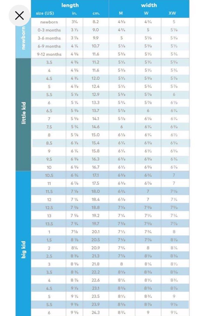 Stride rite hotsell size chart