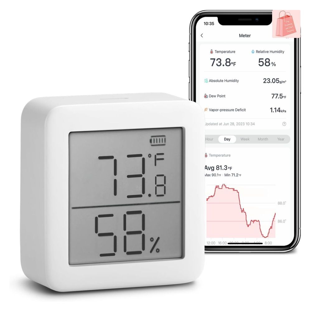 SwitchBot Thermometer & Hygrometer Plus, Smart Bluetooth Temperature  Humidity Sensor, 3 LCD Display, White, 2 Pack