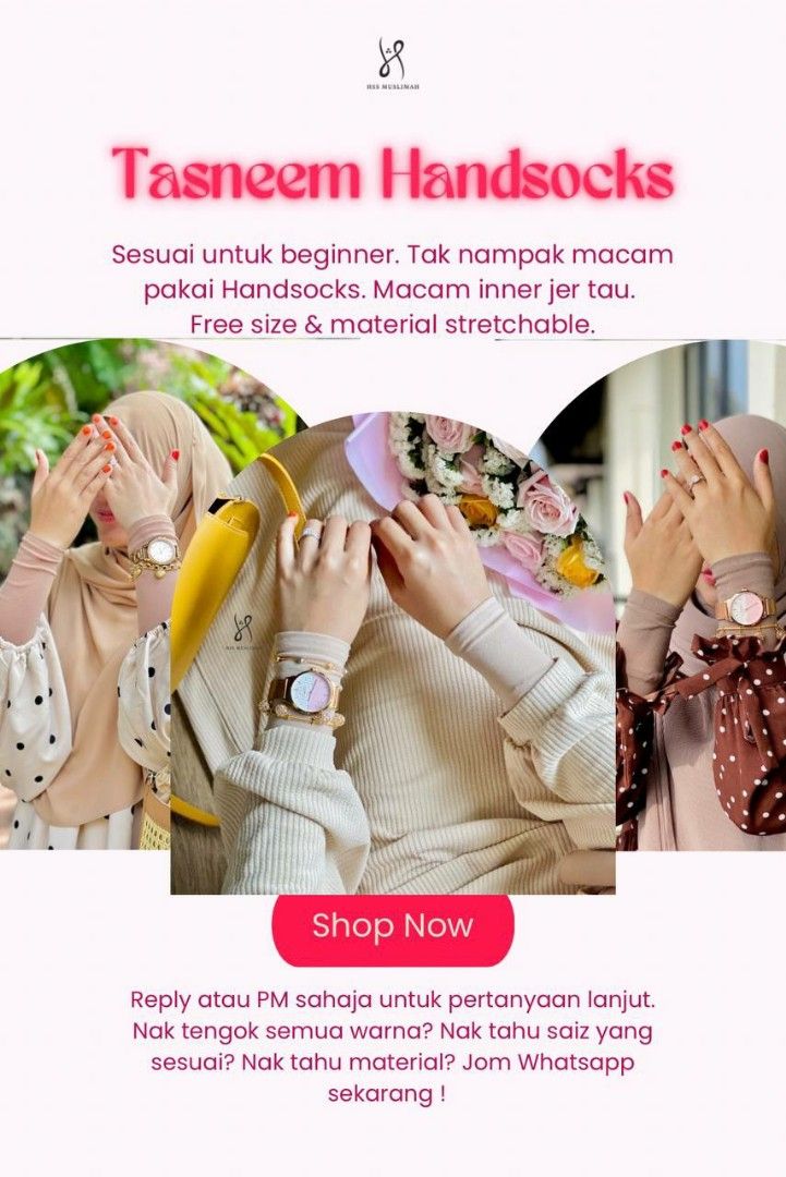 Tasneem Basic Handsocks (Category: Hijabs) located in Singapore. Submitted by shopnaniehearts (Listing ID 1259432441, Image 1). Description: 🌸 TASNEEM BASIC HANDSOCKS 🌸 ✅ Material: Korean Mosscrepe ✅ Stretchable ✅ Free size (Measurement boleh refer gambar di atas) ✅ Panjang lebih dari siku ✅ Tiada getah di hujung lengan (Untuk mengelakkan ruam dan rasa sakit) ✅ Tak sesuai untuk Sensitive Skin *Walaupun free size kami recommend untuk customer si