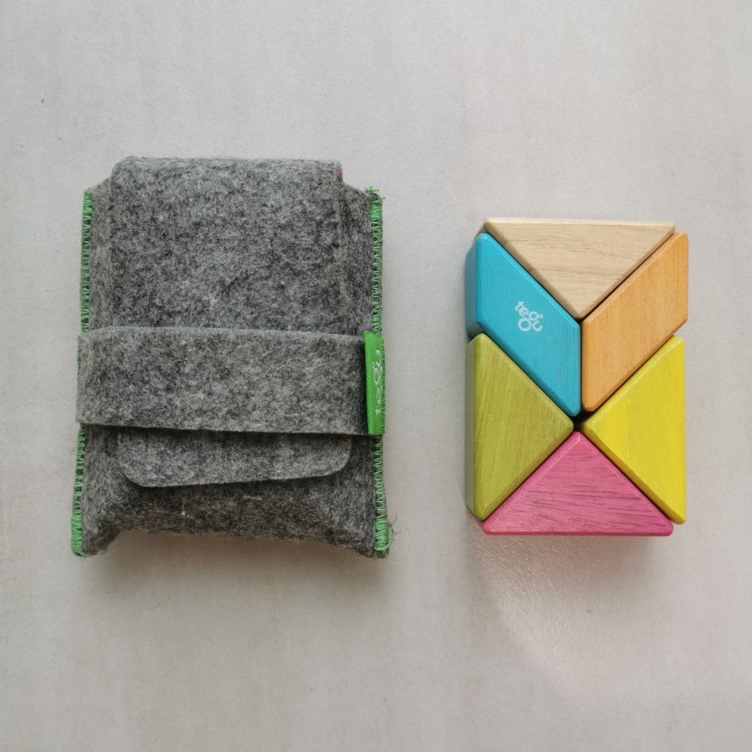 Tegu Pocket Pouch Prism Magnetic Wooden Blocks 6 pcs