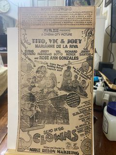 TITO VIC AND JOEY TVJ EAT BULAGA - SEND IN  THE CLOWNS (rare) -  Tagalog Filipino Old Newspaper Clip Cut Outside OPM Filipino Cinema Movie House Poster Wall Print Decor Ad