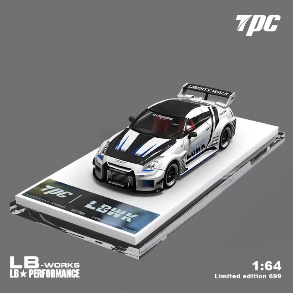 TPC 1/674 Scale R35 GT-R Silhouette 35GT-RR 3.0 White with Blue Strips ...