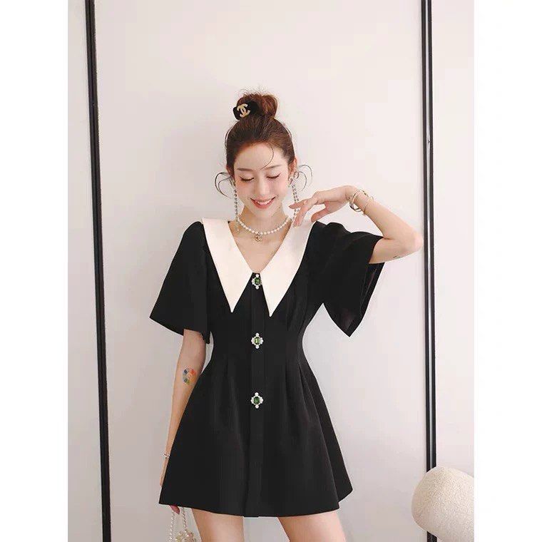 White collared hotsell black dress