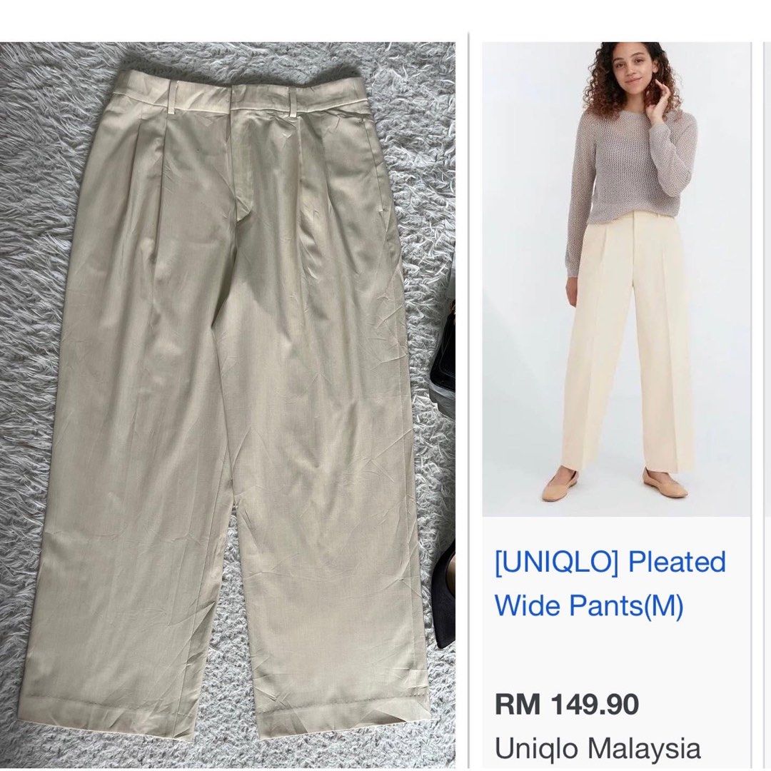 Uniqlo pleated wide pants, Medium, Women's Fashion, Bottoms, Other Bottoms  on Carousell