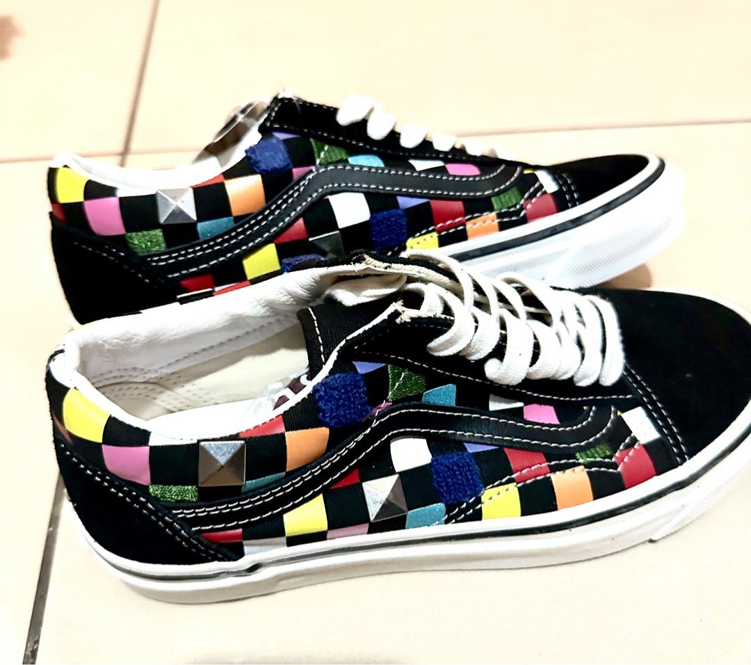 Rainbow checkerboard vans best sale size 6