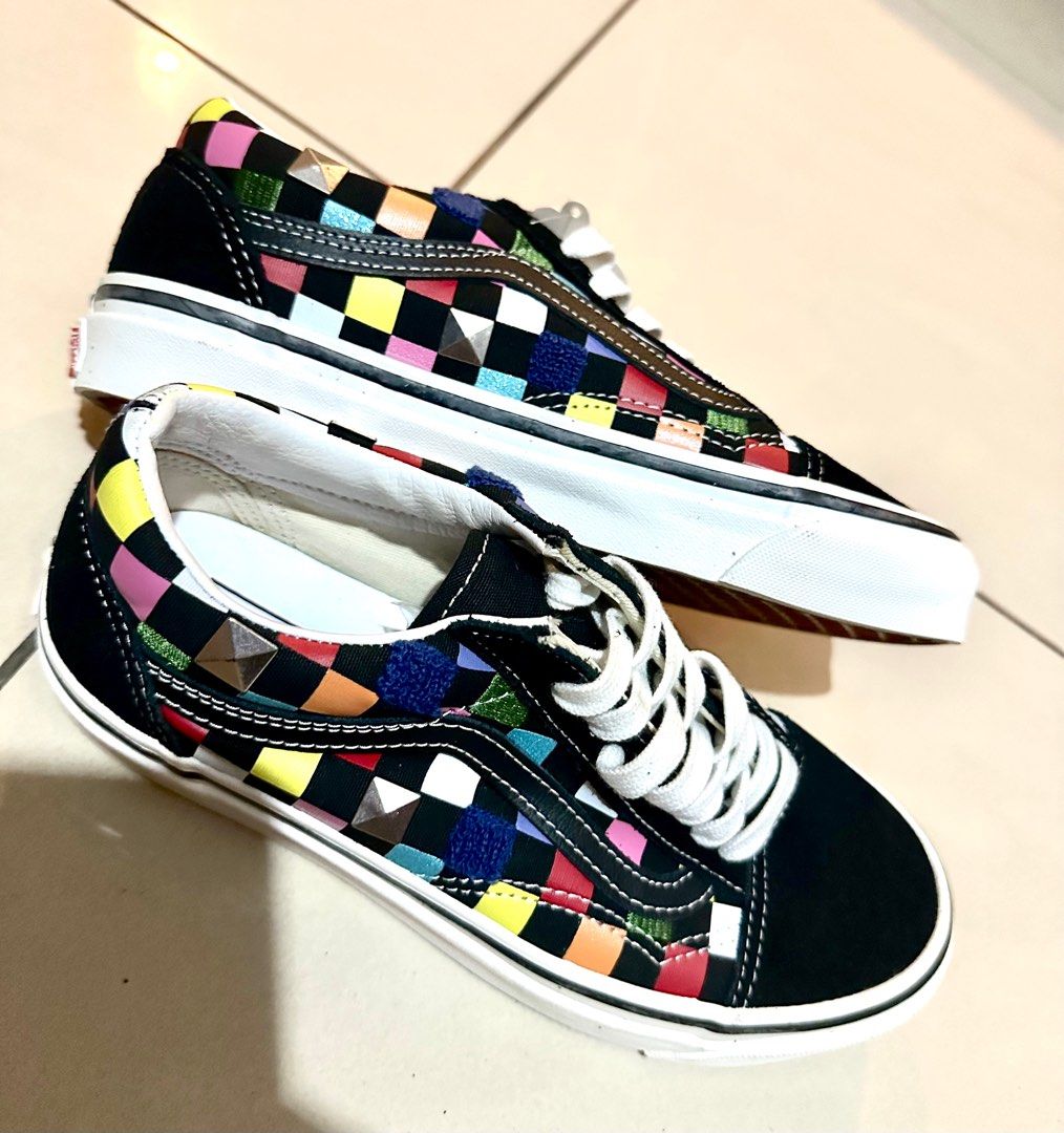 Rainbow checkerboard shoes sales