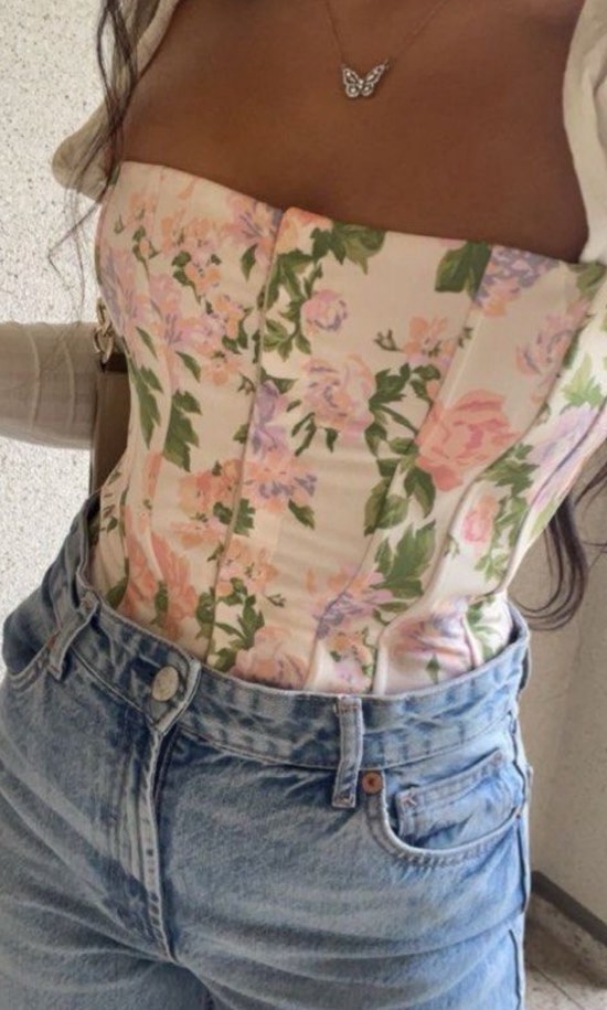 Zara Floral Tube Corset Top, Women's Fashion, Tops, Sleeveless on Carousell