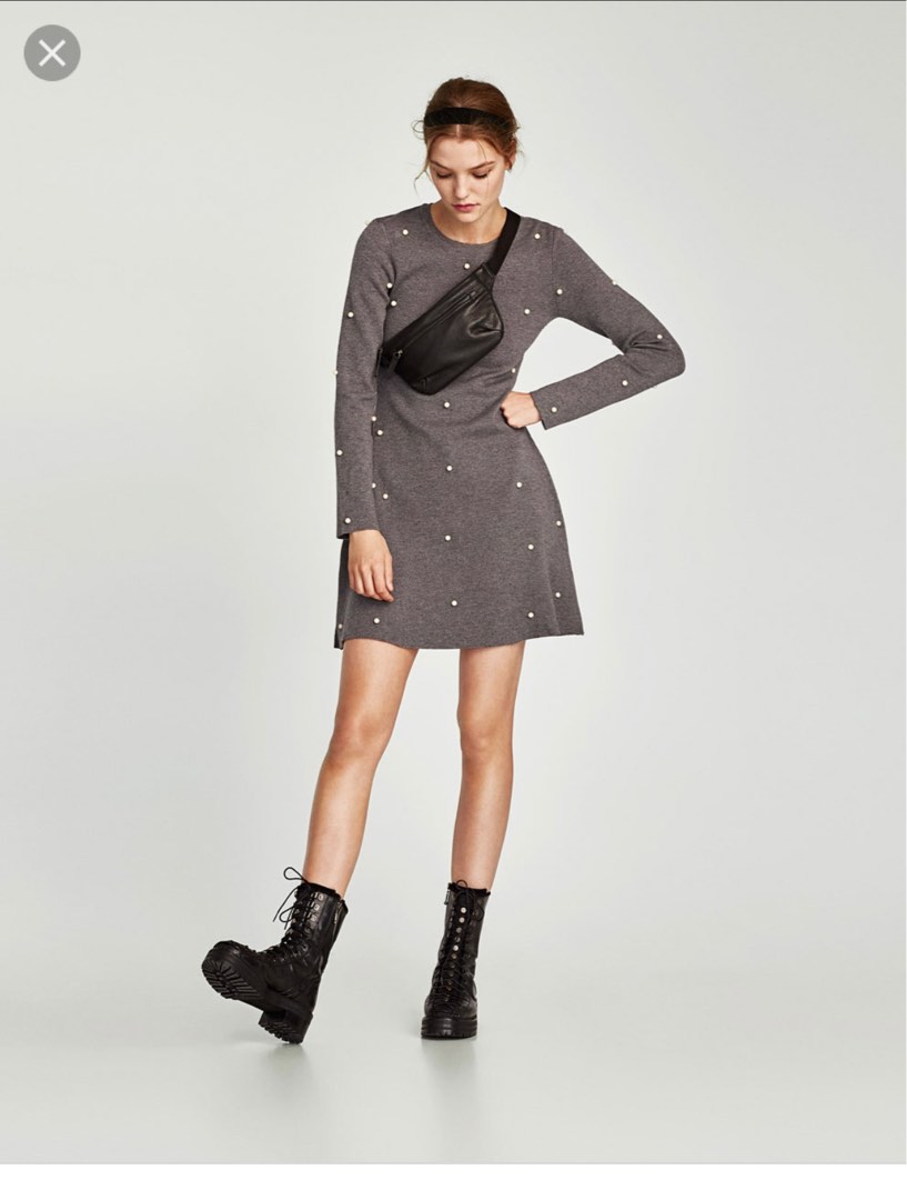 Z69 Zara Pearl beads knit dress, 女裝, 連身裙& 套裝, 連身裙- Carousell