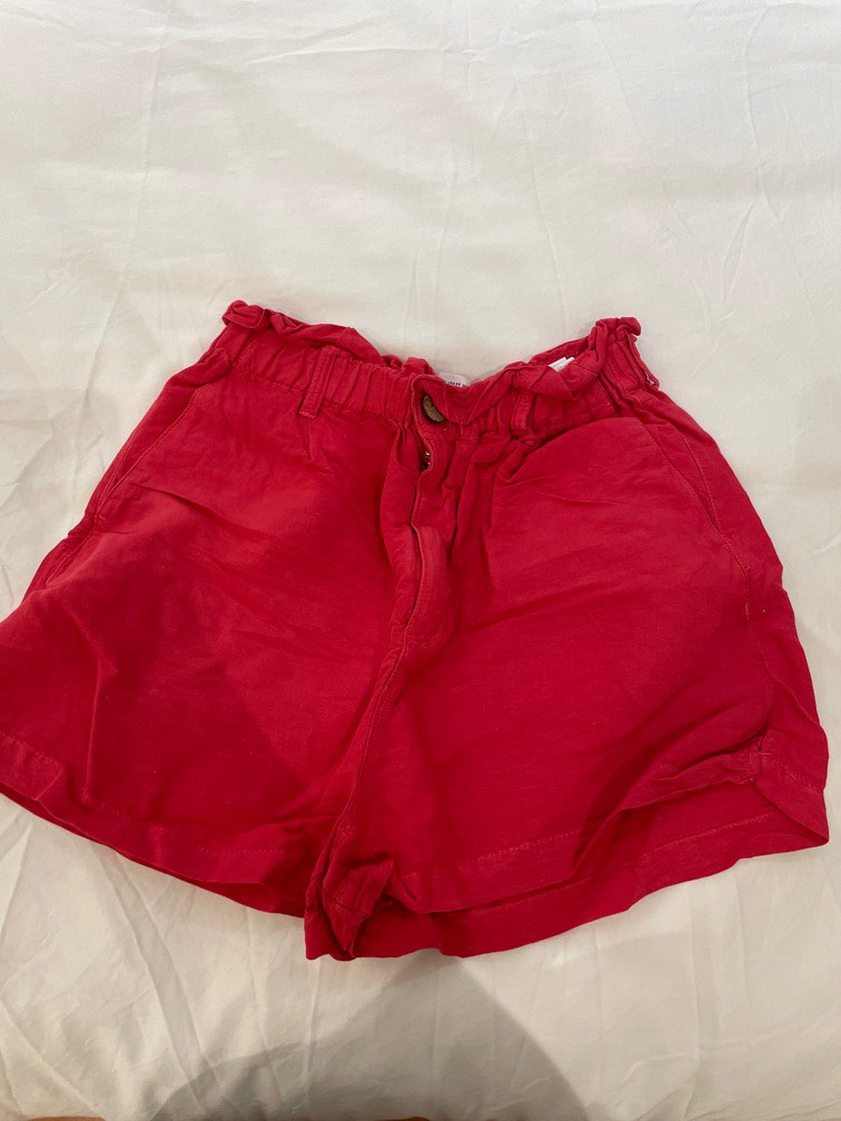 Red linen shorts cheap womens