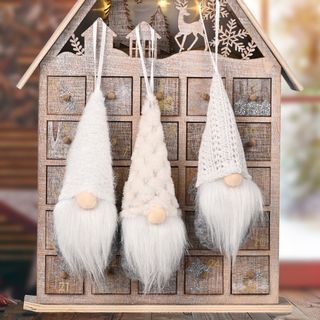 《全新》聖誕節3 件聖誕樹掛 Gnome 毛絨聖誕老人娃娃創建派對背景 裝飾品