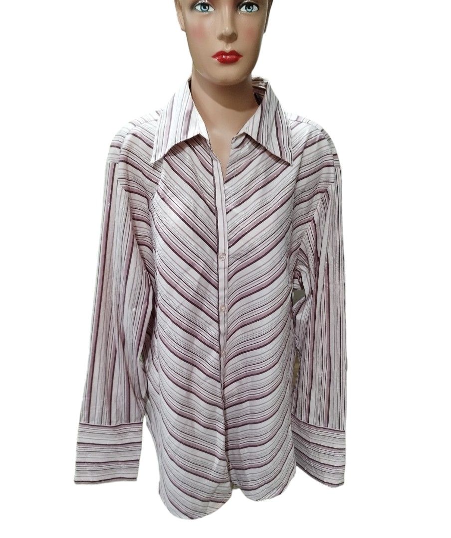 3XL A80 Ashley Stewart Ladies Striped Long Sleeve Shirt blouse tops size 16W plus size oversize