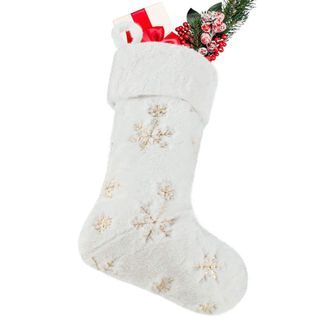 《全新》聖誕襪人45x18cm 糖果袋聖誕兒童禮物雪花樹飾品白色造毛皮大號兒童禮物糖果袋聖誕樹裝飾品