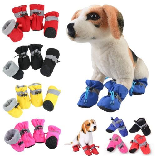 4Pcs Dog Winter Warm Boots Pets Waterproof Anti Slip Rain Shoes