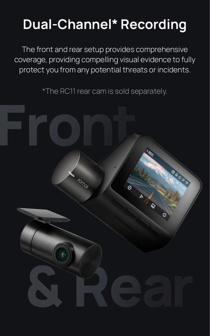 70mai A200 front n rear car cam, Car Accessories, Accessories on Carousell