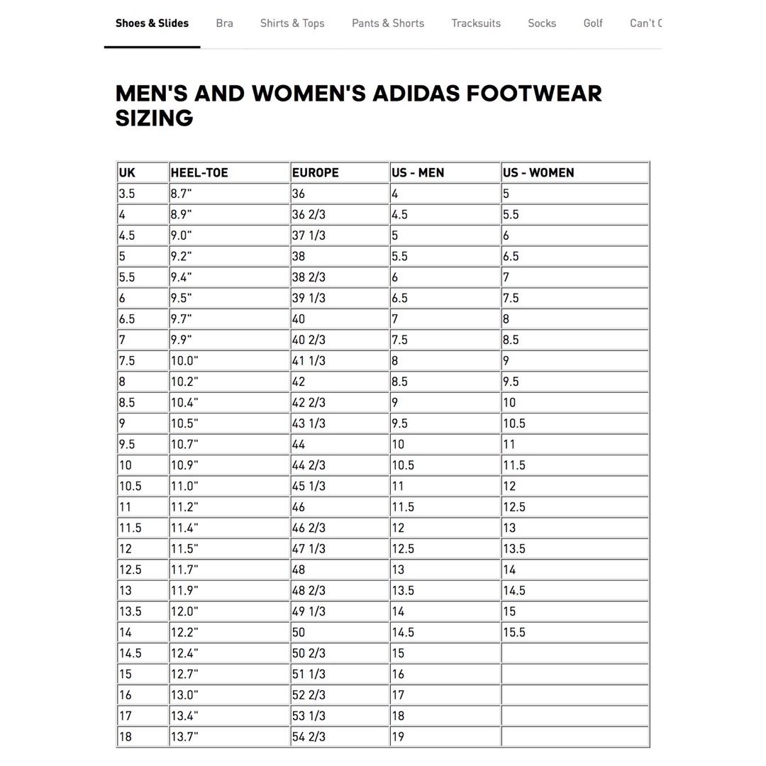 Superstar size 2025 chart women's