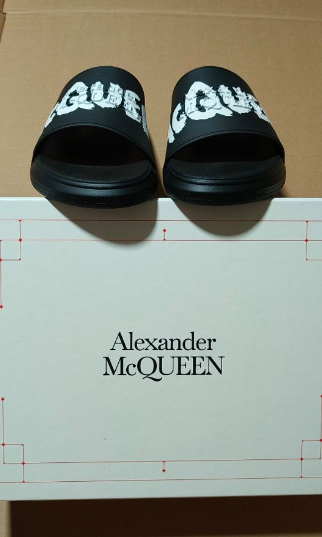 Alexander McQueen Graffiti Pool Slides Men s Fashion Footwear