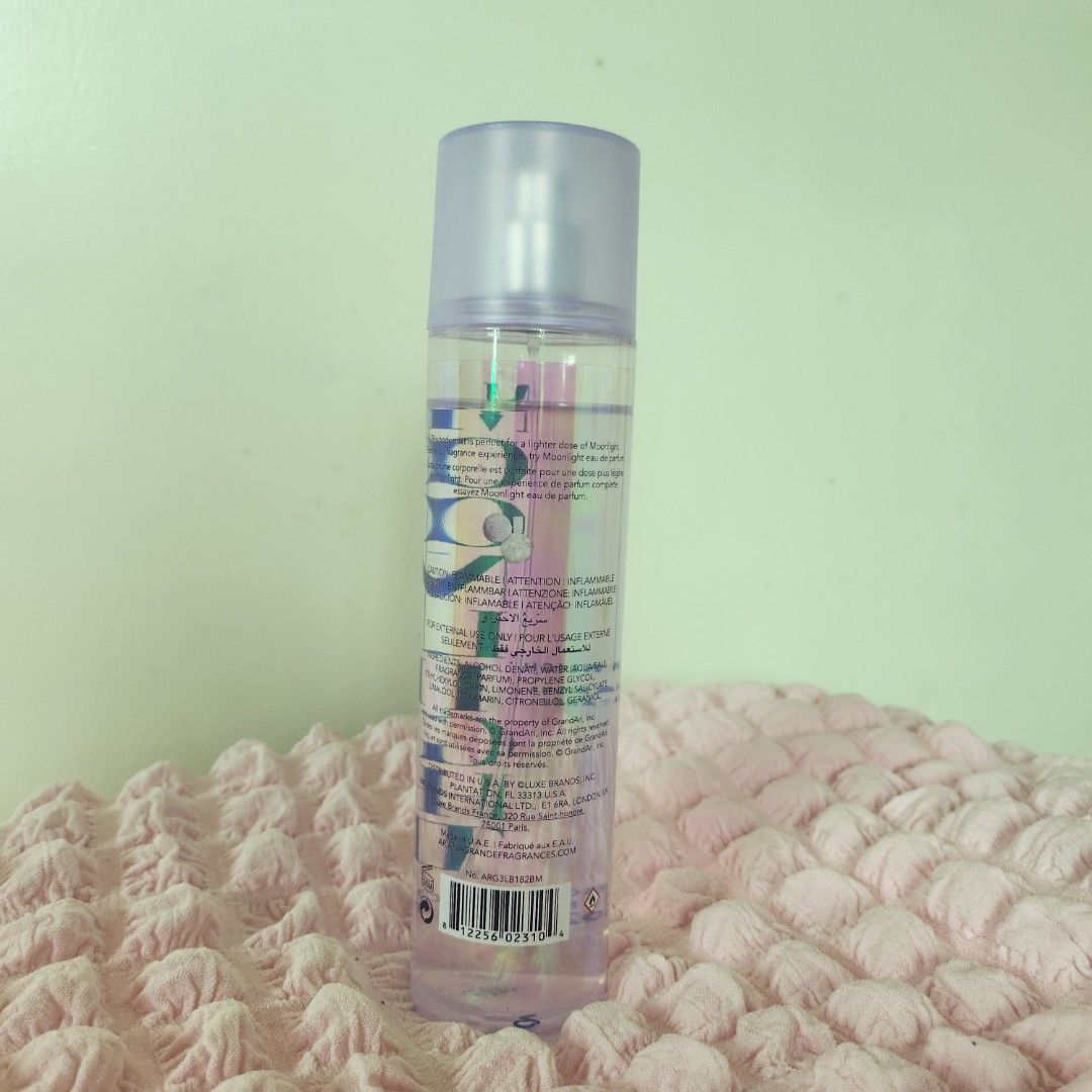 Ariana Grande Body Mist - Moonlight (Category: Fragrance & Deodorants) located in Lucena. Submitted by destashwithyani (Listing ID 1269951268, Image 2). Description: ✨️ For Sale ✨️ Ariana Grande Body Mist Moonlight - Php 500 nalang kasi may onting bawas - Ginamit lang for decanting RFS: Masyadong marami na pabango ko. Nakatambak lang sila 🥹 MOP: - GCash - BDO Bank Transfer 📍Lucena, Quezon Prov.
