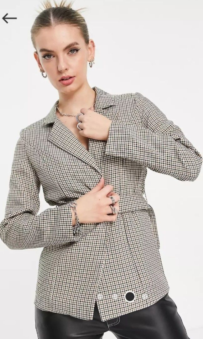 Check belted blazer cheap
