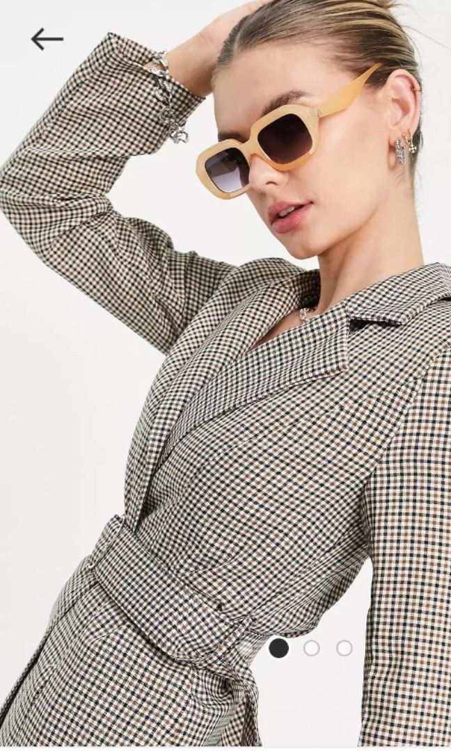 Check belted blazer cheap