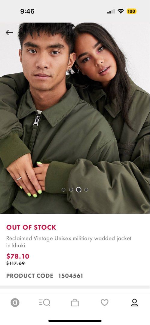 ASOS reclaimed vintage military wadded bomber khaki green jacket