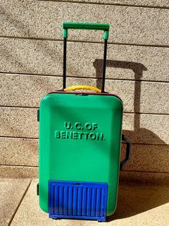 Authentic Vintage United Colors of Benetton Color Block Heavy Duty Hard Case Luggage Travel Trolley Bag Suitcase
