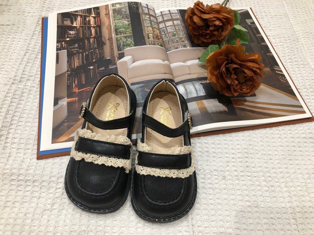 Baby Girls Black Soft Leather Flat Princess shoes Loafers shoes