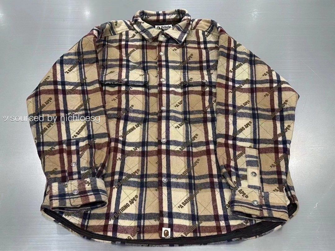 BAPE A BATHING APE LOGO CHECK PATTERN PADDED FLANNEL SHIRT JACKET