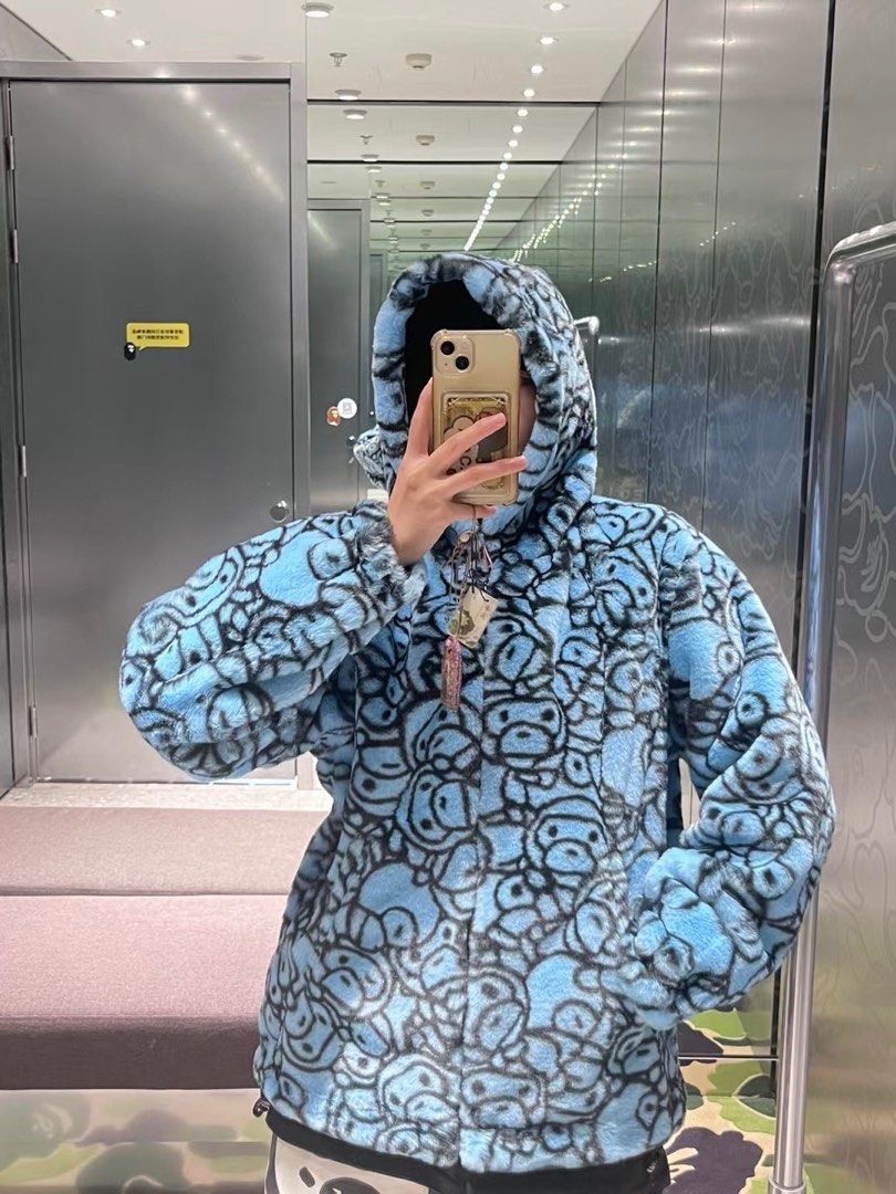 BAPE ALL BABY MILO FAUX FUR HOODIE JACKET Women s Fashion Coats Jackets and Outerwear on Carousell