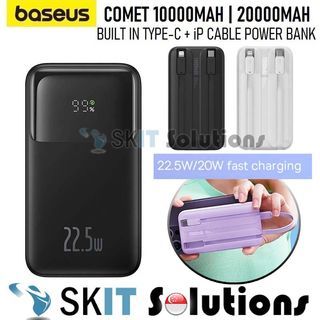 Baseus Comet Series 22.5W Power Bank Powerbank 10000mAh 20000mAh with Built In Dual-Cable Portable Charger Fast Charge