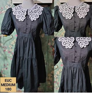 Black Puff Vintage Lace Collar Dress