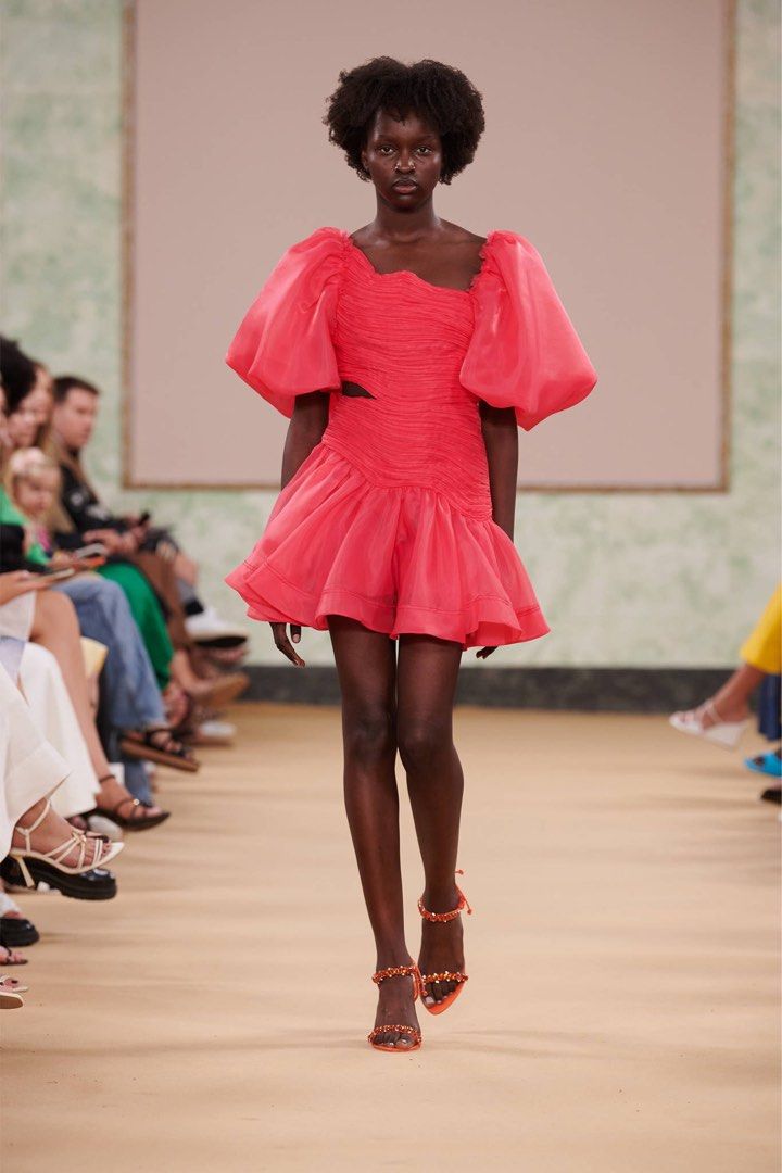 BNWT Aje Joan Puff Sleeve Mini Dress ROUGE PINK, Women's Fashion