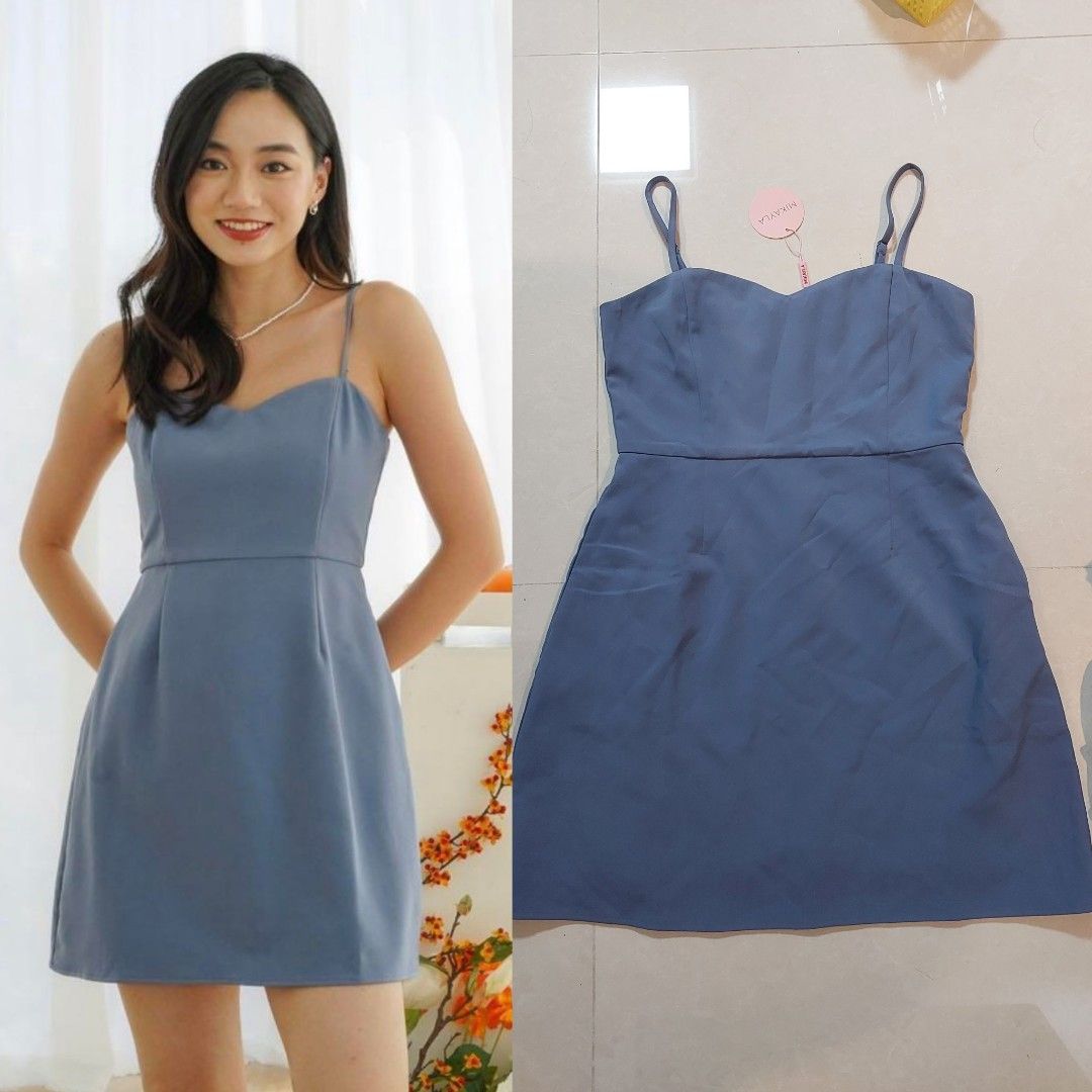 BNWT Mikayla Liana Sweetheart Mini Dress in Stale Blue, Women's Fashion ...