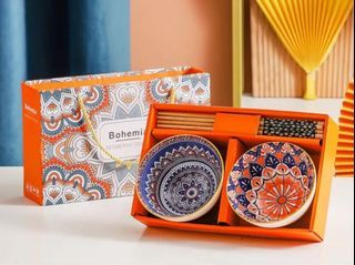 Bohemian Ceramic Bowls for  Christmas Gift Set Free chopsticks