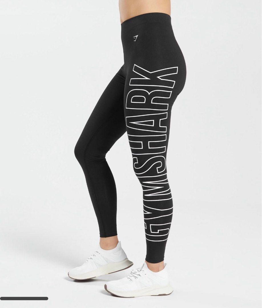 Brand New] Gymshark Black Cotton Graphic Leggings, Women's Fashion