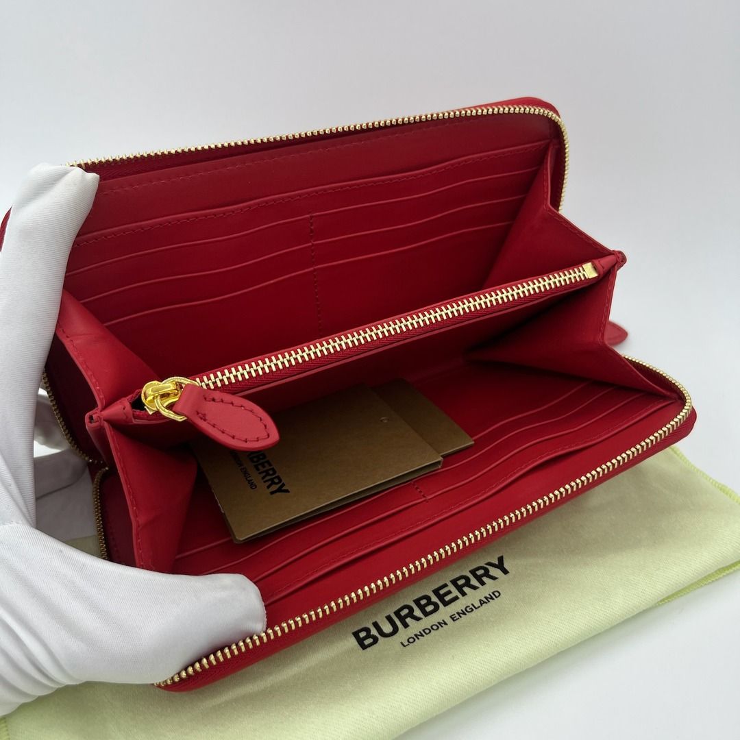 BURBERRY Elmore Red Leather Zip Around Women s Long Wallet AUTHENTIC