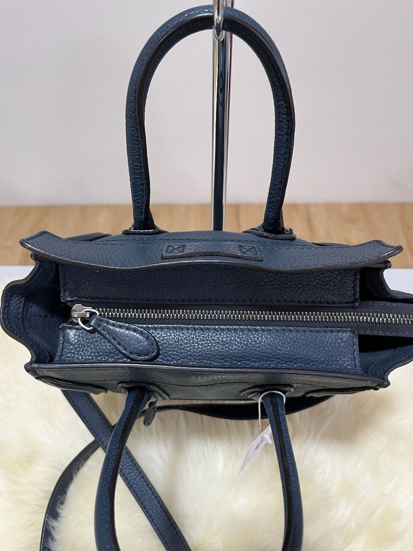 CELINE Luggage Nano Shopper 2way Shoulder Navy Leather Crossbody