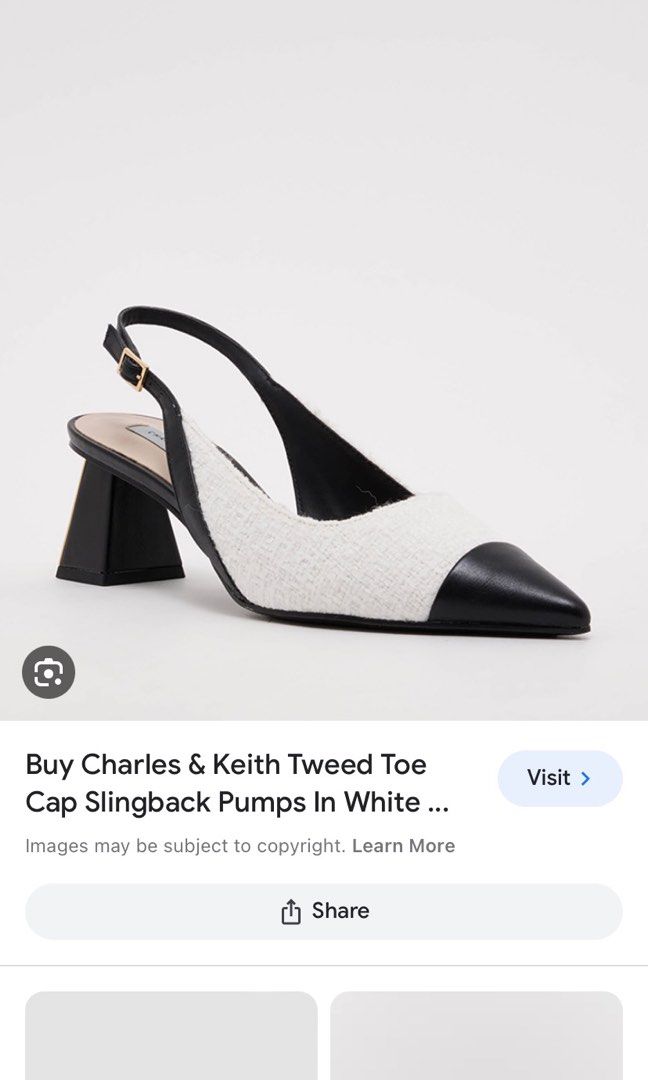 White Tweed Toe Cap Slingback Pumps - CHARLES & KEITH US