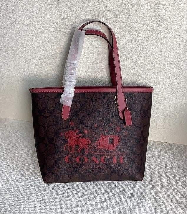 Coach mini city tote darkbrown pink signature canvas 9
