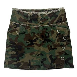 Coax Army Buttoned Mini Skirt | Micro Rok Pendek Midi Kancing Bondage Pockets grunge gothic acubi hard rock roll band streampunk kantong klik slit belahan keren cool streetwear y2k jepang Japan lolita harajuku vintage emboss jacquard print retro