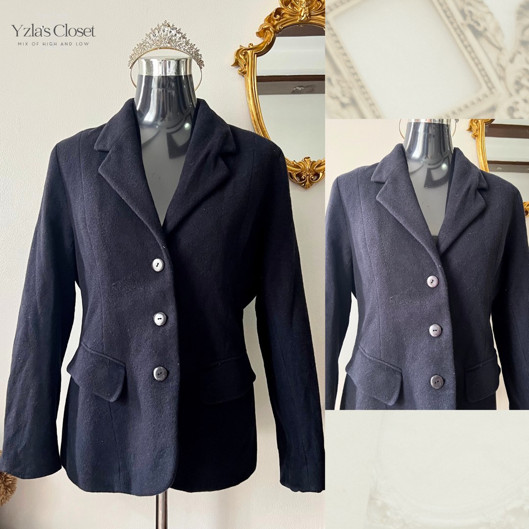 DARK BLUE fleece blazer with lining, Women's Fashion, Coats, Jackets