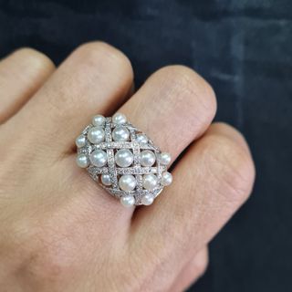 diamond ring FASTBREAK 11.3grams 18k gold .43ct dia mikimoto pearl #6 3/4