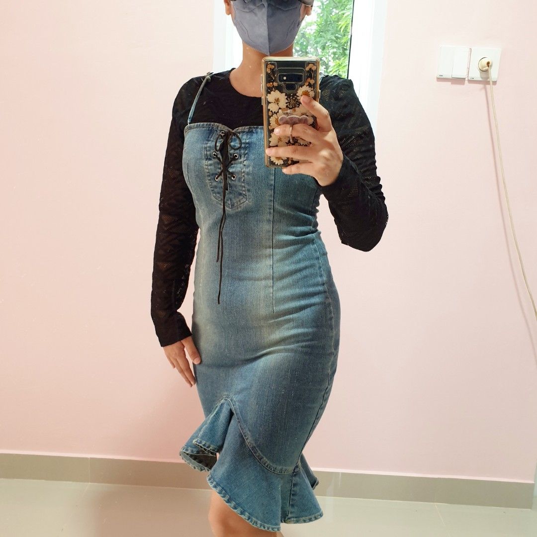 Dress denim wanita clearance