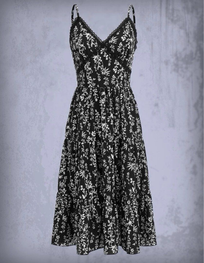 Floral print contrast sales lace cami dress