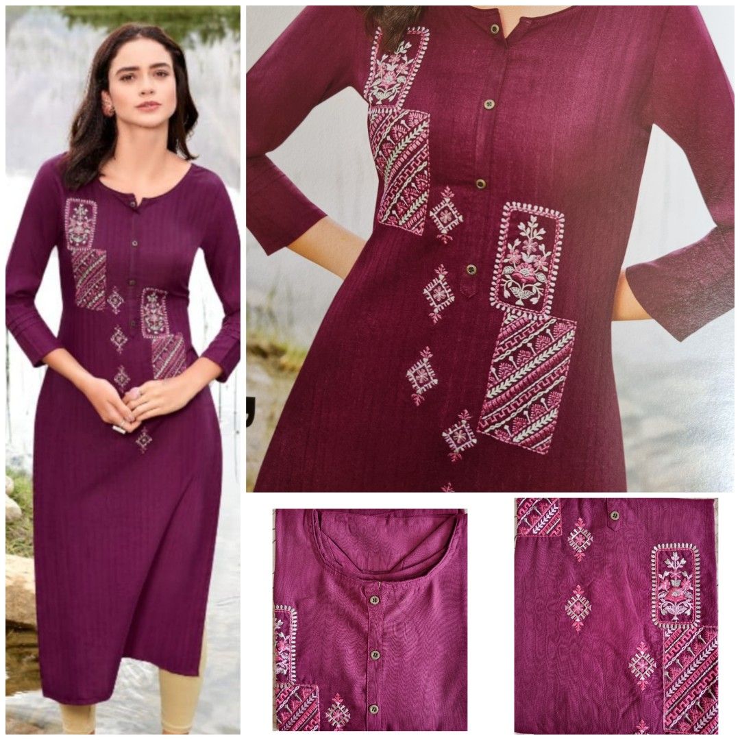 Heavy Rayon kurti with beautiful embroidery Women s Fashion